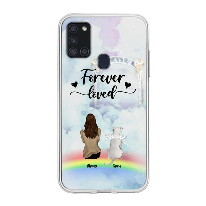 Custom Personalized Memorial Pets Phone Case - Man/Woman With Upto 4 Pets - Memorial Gift For Dog Lovers/Cat Lovers - Forever Loved - For iPhone And Samsung Phone Case - AXSIO5