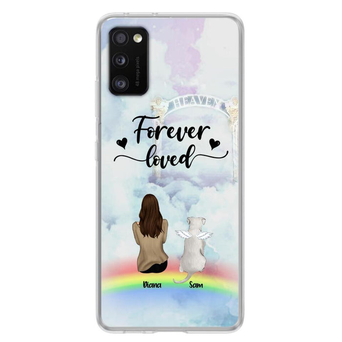 Custom Personalized Memorial Pets Phone Case - Man/Woman With Upto 4 Pets - Memorial Gift For Dog Lovers/Cat Lovers - Forever Loved - For iPhone And Samsung Phone Case - AXSIO5