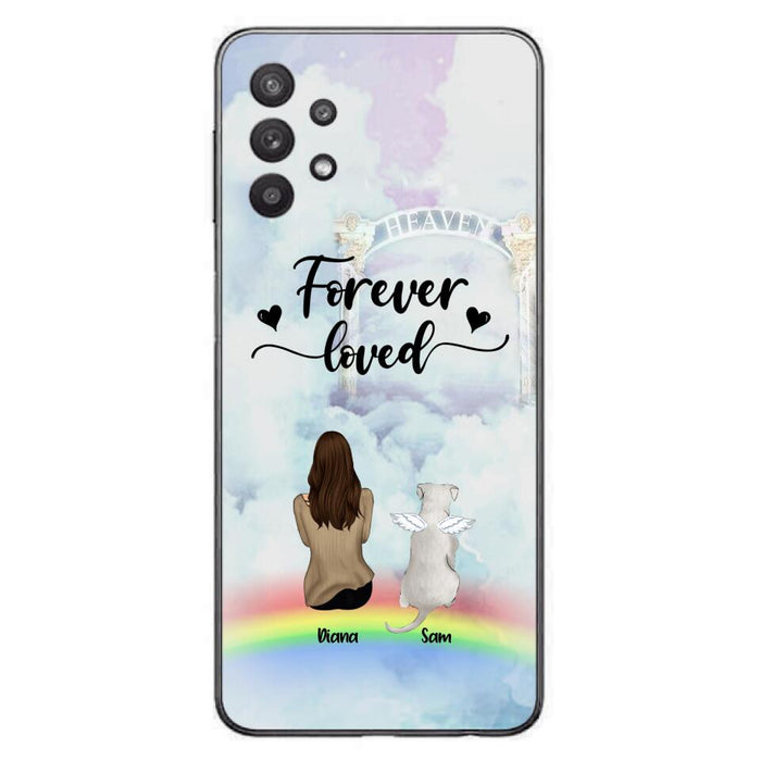 Custom Personalized Memorial Pets Phone Case - Man/Woman With Upto 4 Pets - Memorial Gift For Dog Lovers/Cat Lovers - Forever Loved - For iPhone And Samsung Phone Case - AXSIO5