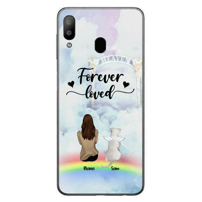 Custom Personalized Memorial Pets Phone Case - Man/Woman With Upto 4 Pets - Memorial Gift For Dog Lovers/Cat Lovers - Forever Loved - For iPhone And Samsung Phone Case - AXSIO5