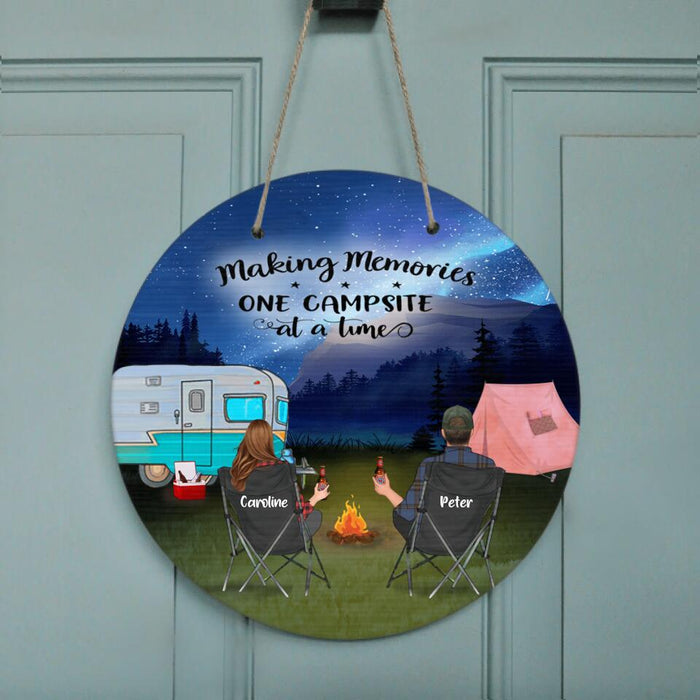 Custom Personalized Camping Night Doorsign - Couple/ Parents With Upto 2 Kids And 2 Pets -  Gift Idea For Camping Lover - Making Memories One Campsite At A Time