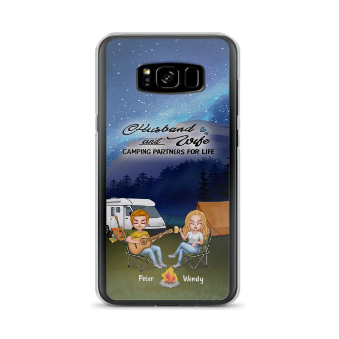 Custom Personalized Guitar Camping Phone Case for iPhone and Samsung - Gift For Camping Lovers, Dog Lovers with up to 2 Dogs - Husband and Wife Camping Partners For Life