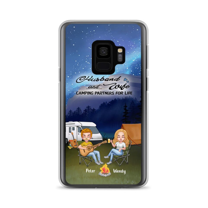 Custom Personalized Guitar Camping Phone Case for iPhone and Samsung - Gift For Camping Lovers, Dog Lovers with up to 2 Dogs - Husband and Wife Camping Partners For Life