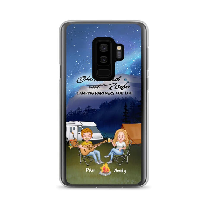 Custom Personalized Guitar Camping Phone Case for iPhone and Samsung - Gift For Camping Lovers, Dog Lovers with up to 2 Dogs - Husband and Wife Camping Partners For Life