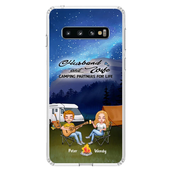 Custom Personalized Guitar Camping Phone Case for iPhone and Samsung - Gift For Camping Lovers, Dog Lovers with up to 2 Dogs - Husband and Wife Camping Partners For Life