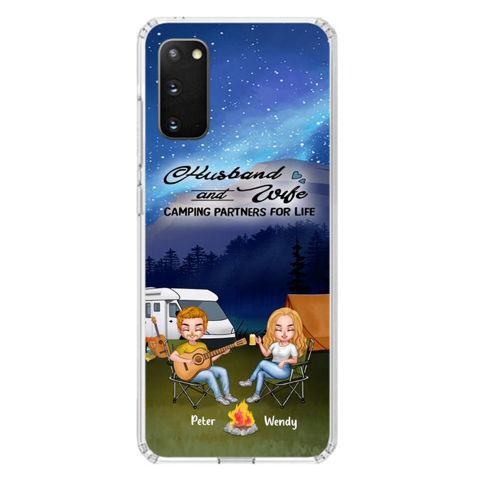 Custom Personalized Guitar Camping Phone Case for iPhone and Samsung - Gift For Camping Lovers, Dog Lovers with up to 2 Dogs - Husband and Wife Camping Partners For Life