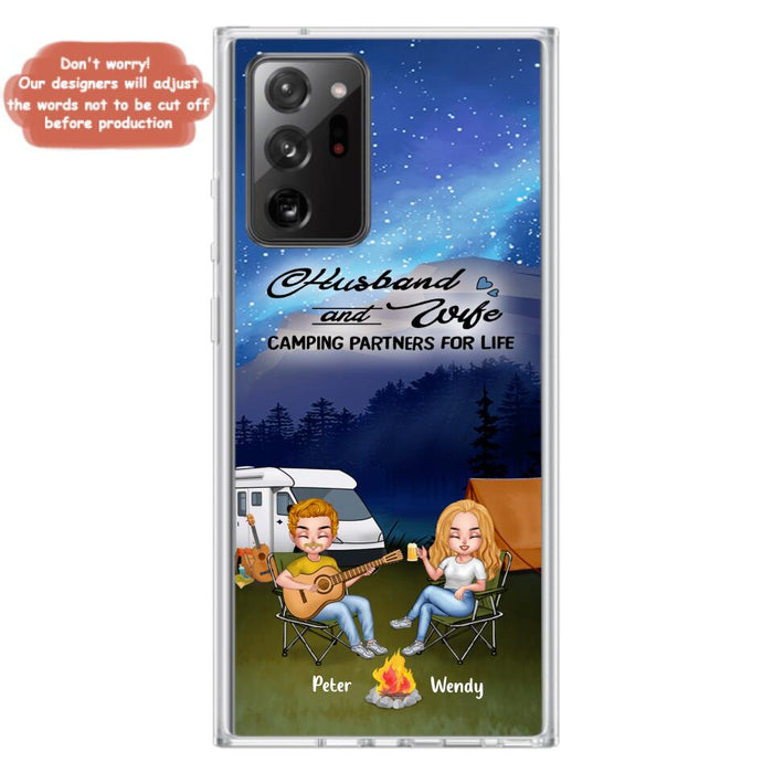 Custom Personalized Guitar Camping Phone Case for iPhone and Samsung - Gift For Camping Lovers, Dog Lovers with up to 2 Dogs - Husband and Wife Camping Partners For Life