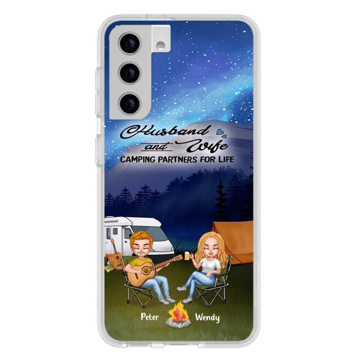 Custom Personalized Guitar Camping Phone Case for iPhone and Samsung - Gift For Camping Lovers, Dog Lovers with up to 2 Dogs - Husband and Wife Camping Partners For Life