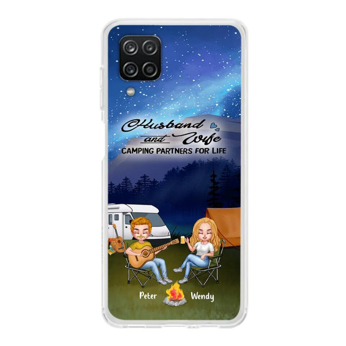 Custom Personalized Guitar Camping Phone Case for iPhone and Samsung - Gift For Camping Lovers, Dog Lovers with up to 2 Dogs - Husband and Wife Camping Partners For Life