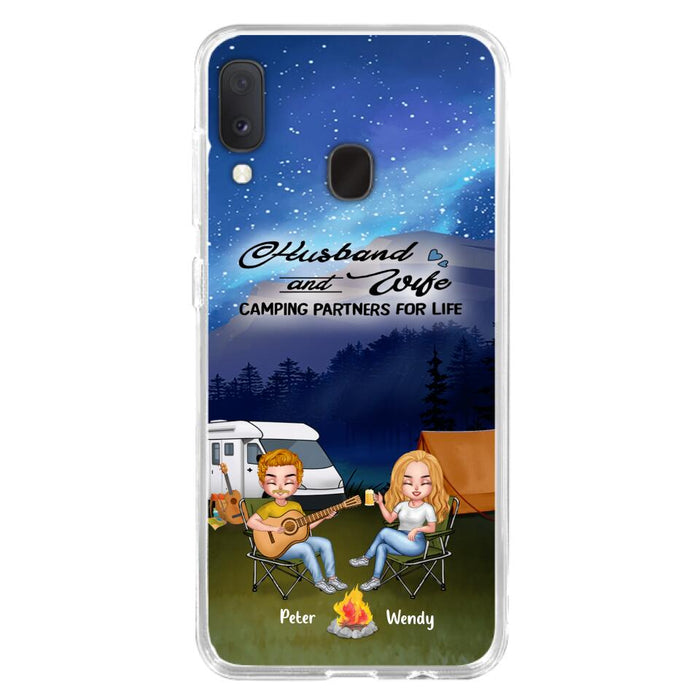 Custom Personalized Guitar Camping Phone Case for iPhone and Samsung - Gift For Camping Lovers, Dog Lovers with up to 2 Dogs - Husband and Wife Camping Partners For Life