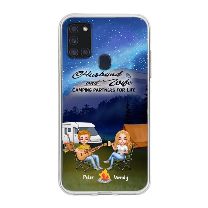 Custom Personalized Guitar Camping Phone Case for iPhone and Samsung - Gift For Camping Lovers, Dog Lovers with up to 2 Dogs - Husband and Wife Camping Partners For Life