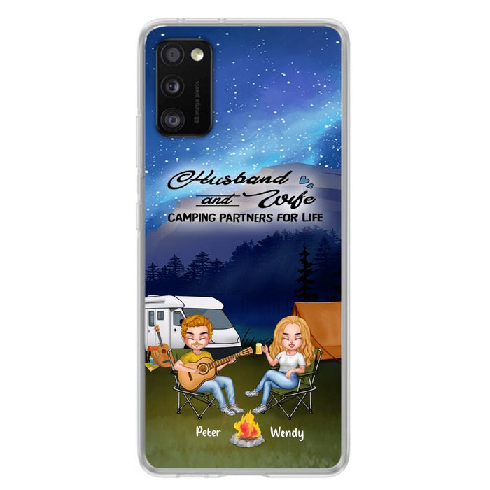 Custom Personalized Guitar Camping Phone Case for iPhone and Samsung - Gift For Camping Lovers, Dog Lovers with up to 2 Dogs - Husband and Wife Camping Partners For Life