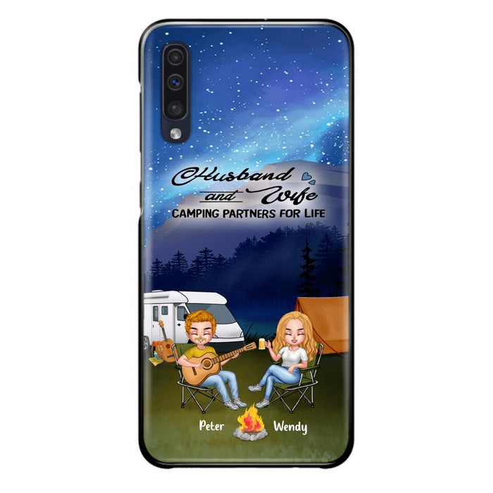 Custom Personalized Guitar Camping Phone Case for iPhone and Samsung - Gift For Camping Lovers, Dog Lovers with up to 2 Dogs - Husband and Wife Camping Partners For Life