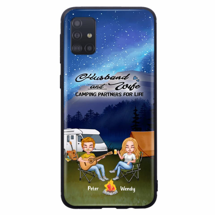 Custom Personalized Guitar Camping Phone Case for iPhone and Samsung - Gift For Camping Lovers, Dog Lovers with up to 2 Dogs - Husband and Wife Camping Partners For Life