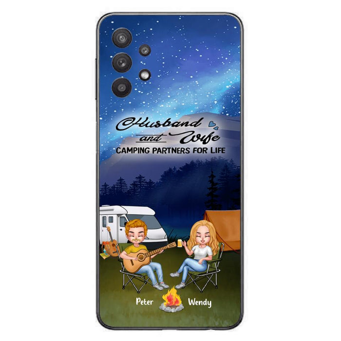 Custom Personalized Guitar Camping Phone Case for iPhone and Samsung - Gift For Camping Lovers, Dog Lovers with up to 2 Dogs - Husband and Wife Camping Partners For Life