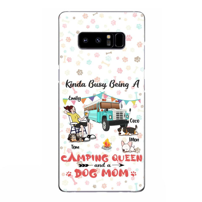 Custom Personalized Camping Queen Phone Case - Upto 3 Dogs - Gift Idea For Dog Lovers - Kinda Busy Being A Camping Queen And A Dog Mom - Case For iPhone/Samsung