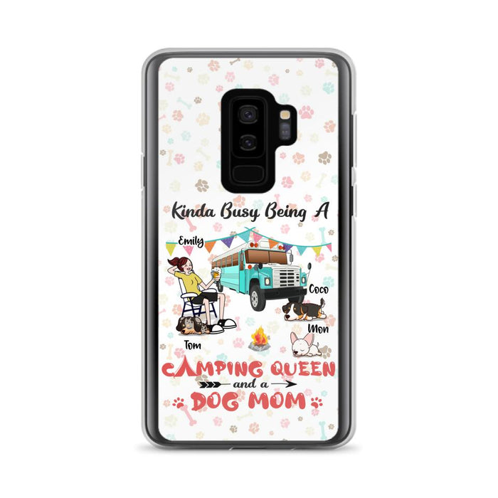 Custom Personalized Camping Queen Phone Case - Upto 3 Dogs - Gift Idea For Dog Lovers - Kinda Busy Being A Camping Queen And A Dog Mom - Case For iPhone/Samsung