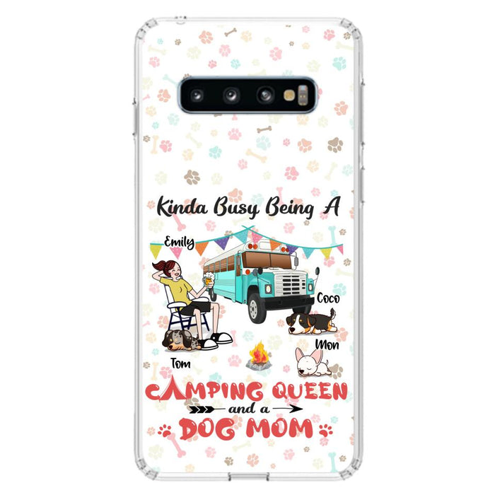 Custom Personalized Camping Queen Phone Case - Upto 3 Dogs - Gift Idea For Dog Lovers - Kinda Busy Being A Camping Queen And A Dog Mom - Case For iPhone/Samsung