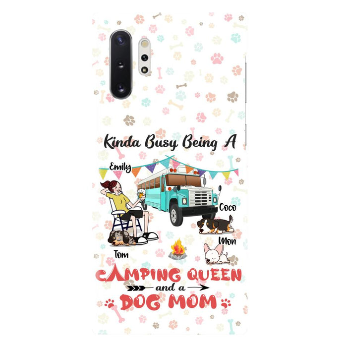 Custom Personalized Camping Queen Phone Case - Upto 3 Dogs - Gift Idea For Dog Lovers - Kinda Busy Being A Camping Queen And A Dog Mom - Case For iPhone/Samsung