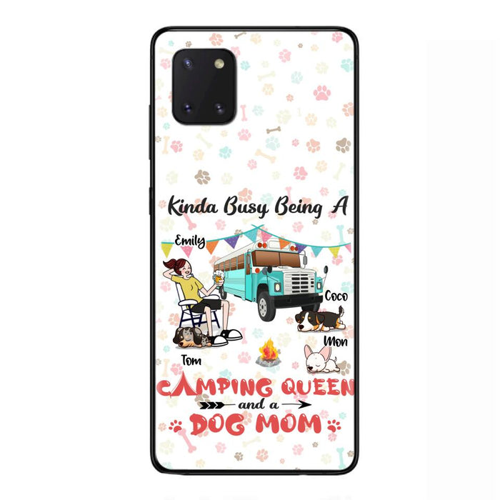 Custom Personalized Camping Queen Phone Case - Upto 3 Dogs - Gift Idea For Dog Lovers - Kinda Busy Being A Camping Queen And A Dog Mom - Case For iPhone/Samsung