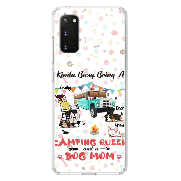 Custom Personalized Camping Queen Phone Case - Upto 3 Dogs - Gift Idea For Dog Lovers - Kinda Busy Being A Camping Queen And A Dog Mom - Case For iPhone/Samsung