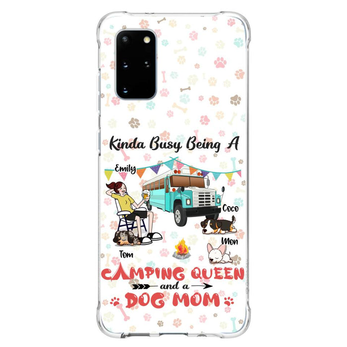 Custom Personalized Camping Queen Phone Case - Upto 3 Dogs - Gift Idea For Dog Lovers - Kinda Busy Being A Camping Queen And A Dog Mom - Case For iPhone/Samsung