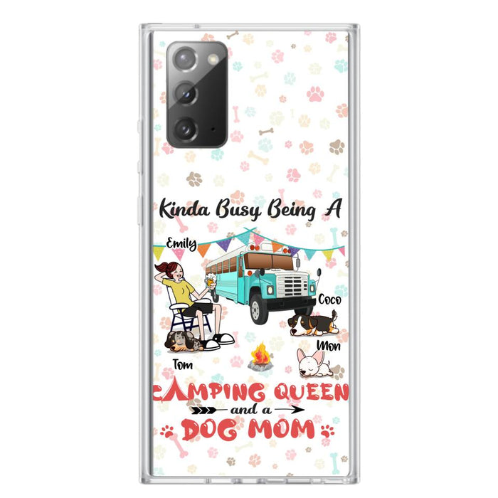 Custom Personalized Camping Queen Phone Case - Upto 3 Dogs - Gift Idea For Dog Lovers - Kinda Busy Being A Camping Queen And A Dog Mom - Case For iPhone/Samsung