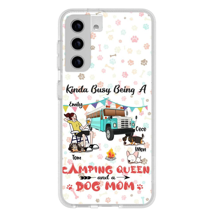 Custom Personalized Camping Queen Phone Case - Upto 3 Dogs - Gift Idea For Dog Lovers - Kinda Busy Being A Camping Queen And A Dog Mom - Case For iPhone/Samsung