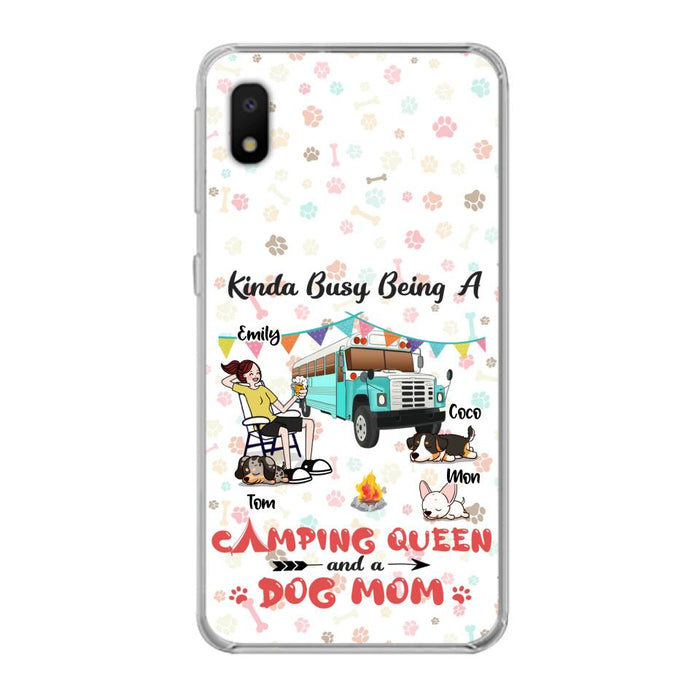 Custom Personalized Camping Queen Phone Case - Upto 3 Dogs - Gift Idea For Dog Lovers - Kinda Busy Being A Camping Queen And A Dog Mom - Case For iPhone/Samsung