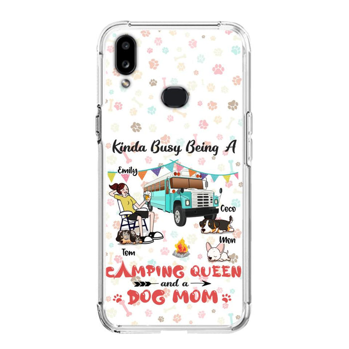 Custom Personalized Camping Queen Phone Case - Upto 3 Dogs - Gift Idea For Dog Lovers - Kinda Busy Being A Camping Queen And A Dog Mom - Case For iPhone/Samsung