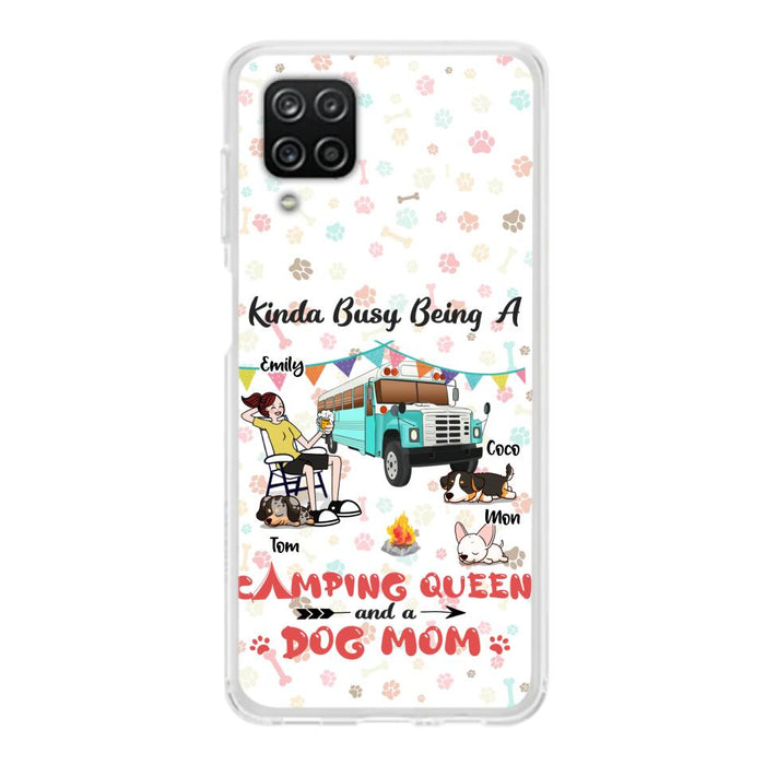 Custom Personalized Camping Queen Phone Case - Upto 3 Dogs - Gift Idea For Dog Lovers - Kinda Busy Being A Camping Queen And A Dog Mom - Case For iPhone/Samsung