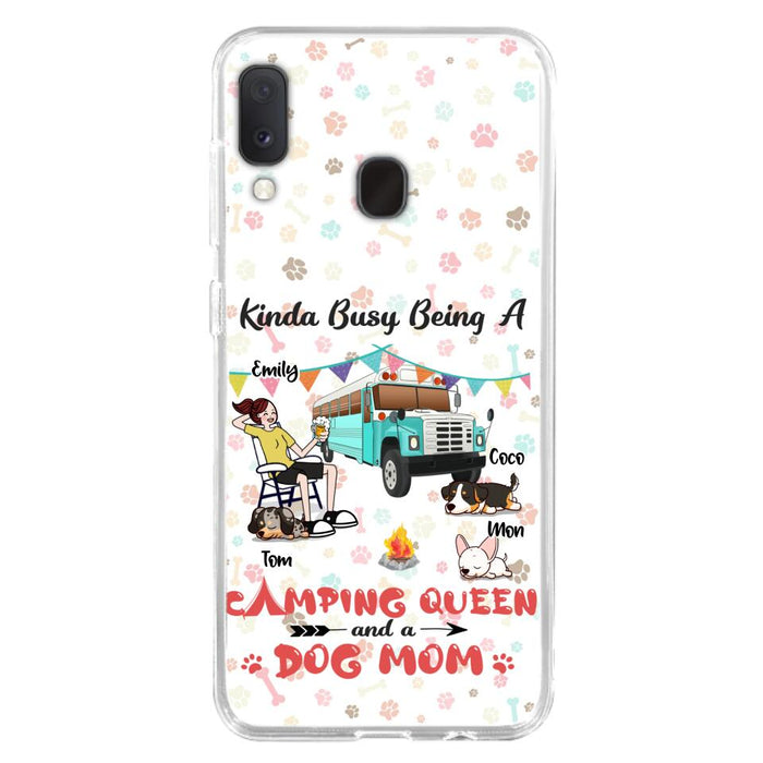 Custom Personalized Camping Queen Phone Case - Upto 3 Dogs - Gift Idea For Dog Lovers - Kinda Busy Being A Camping Queen And A Dog Mom - Case For iPhone/Samsung