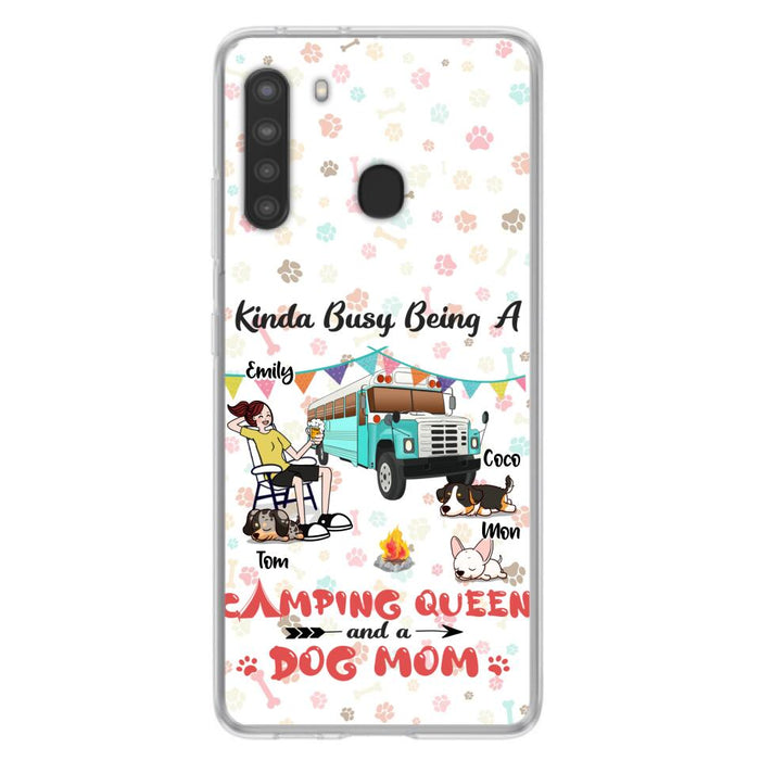 Custom Personalized Camping Queen Phone Case - Upto 3 Dogs - Gift Idea For Dog Lovers - Kinda Busy Being A Camping Queen And A Dog Mom - Case For iPhone/Samsung