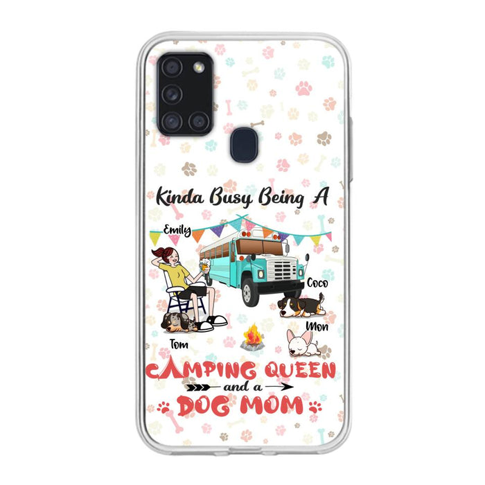 Custom Personalized Camping Queen Phone Case - Upto 3 Dogs - Gift Idea For Dog Lovers - Kinda Busy Being A Camping Queen And A Dog Mom - Case For iPhone/Samsung