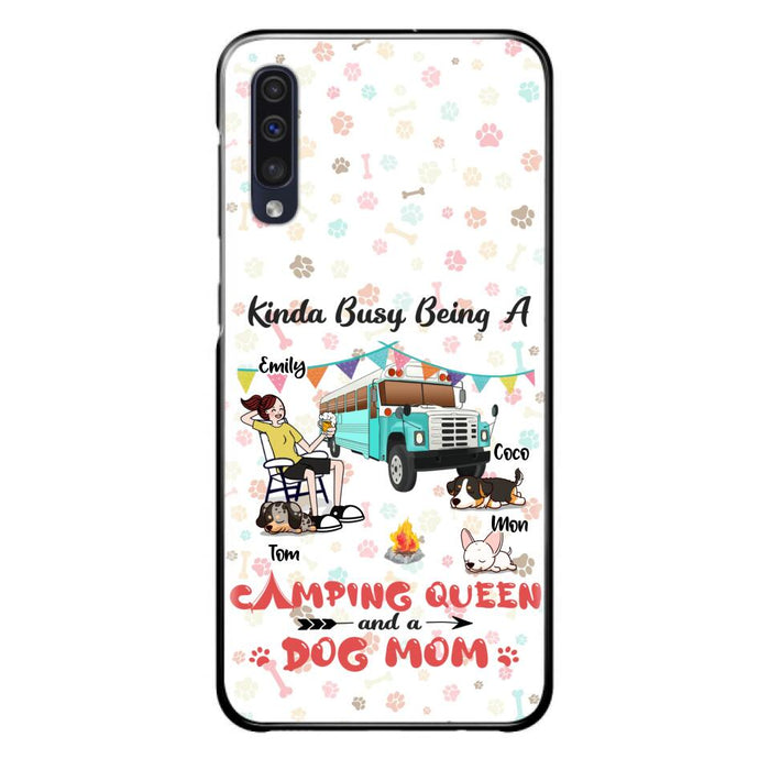 Custom Personalized Camping Queen Phone Case - Upto 3 Dogs - Gift Idea For Dog Lovers - Kinda Busy Being A Camping Queen And A Dog Mom - Case For iPhone/Samsung