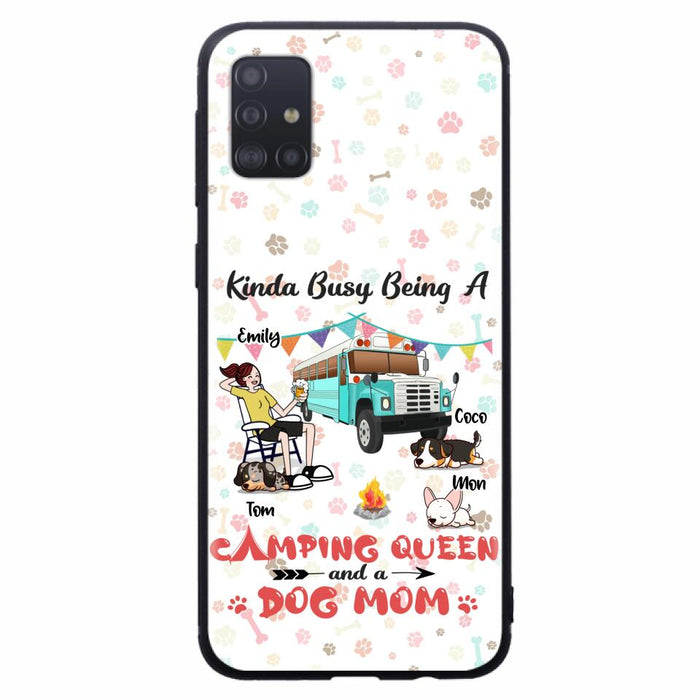 Custom Personalized Camping Queen Phone Case - Upto 3 Dogs - Gift Idea For Dog Lovers - Kinda Busy Being A Camping Queen And A Dog Mom - Case For iPhone/Samsung