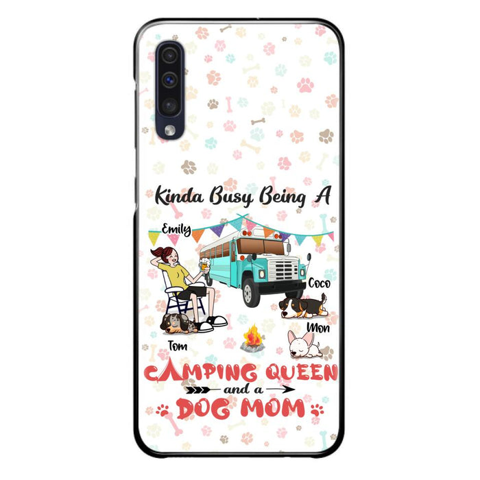 Custom Personalized Camping Queen Phone Case - Upto 3 Dogs - Gift Idea For Dog Lovers - Kinda Busy Being A Camping Queen And A Dog Mom - Case For iPhone/Samsung