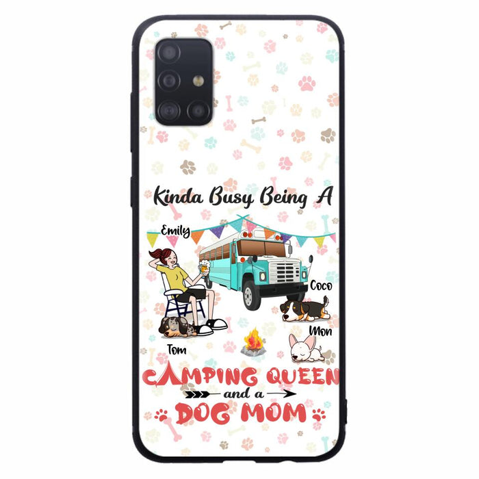 Custom Personalized Camping Queen Phone Case - Upto 3 Dogs - Gift Idea For Dog Lovers - Kinda Busy Being A Camping Queen And A Dog Mom - Case For iPhone/Samsung