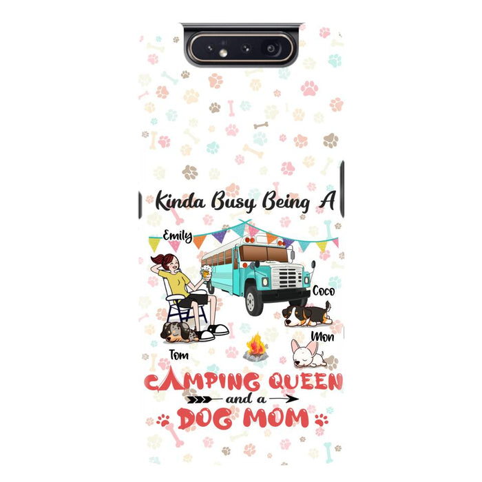 Custom Personalized Camping Queen Phone Case - Upto 3 Dogs - Gift Idea For Dog Lovers - Kinda Busy Being A Camping Queen And A Dog Mom - Case For iPhone/Samsung