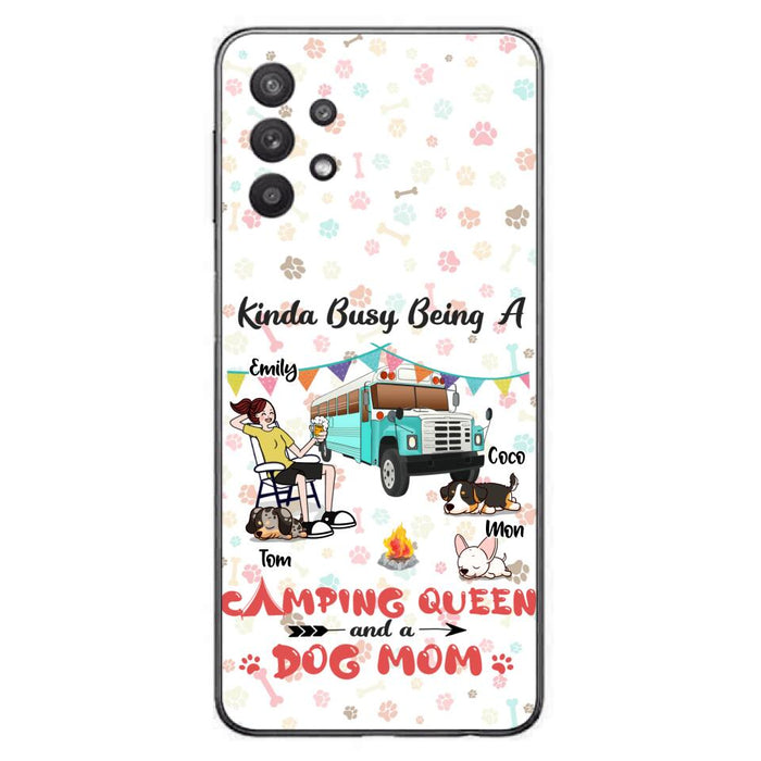 Custom Personalized Camping Queen Phone Case - Upto 3 Dogs - Gift Idea For Dog Lovers - Kinda Busy Being A Camping Queen And A Dog Mom - Case For iPhone/Samsung