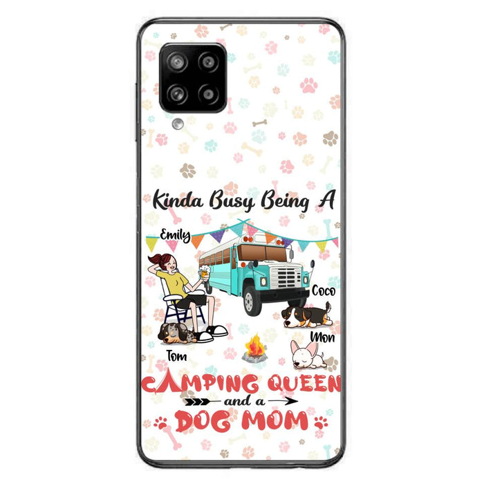 Custom Personalized Camping Queen Phone Case - Upto 3 Dogs - Gift Idea For Dog Lovers - Kinda Busy Being A Camping Queen And A Dog Mom - Case For iPhone/Samsung