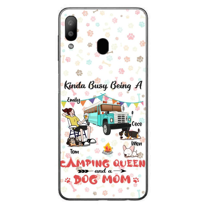 Custom Personalized Camping Queen Phone Case - Upto 3 Dogs - Gift Idea For Dog Lovers - Kinda Busy Being A Camping Queen And A Dog Mom - Case For iPhone/Samsung