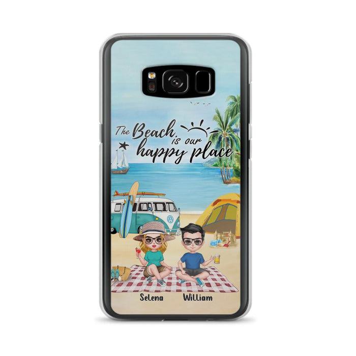 Custom Personalized Summer Beach Picnic Camping Phone Case - Upto 5 People - Gift Idea For Camping Couple/ Friends - The Beach Is Our Happy Place - Case For iPhone And Samsung