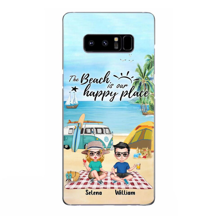 Custom Personalized Summer Beach Picnic Camping Phone Case - Upto 5 People - Gift Idea For Camping Couple/ Friends - The Beach Is Our Happy Place - Case For iPhone And Samsung