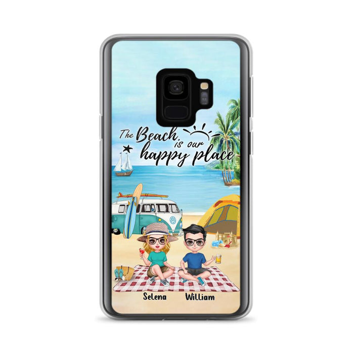 Custom Personalized Summer Beach Picnic Camping Phone Case - Upto 5 People - Gift Idea For Camping Couple/ Friends - The Beach Is Our Happy Place - Case For iPhone And Samsung