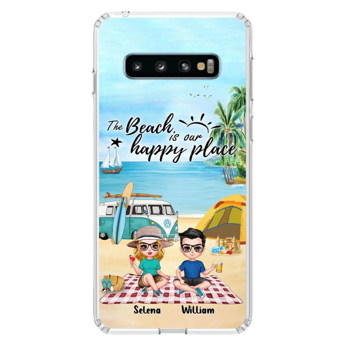 Custom Personalized Summer Beach Picnic Camping Phone Case - Upto 5 People - Gift Idea For Camping Couple/ Friends - The Beach Is Our Happy Place - Case For iPhone And Samsung