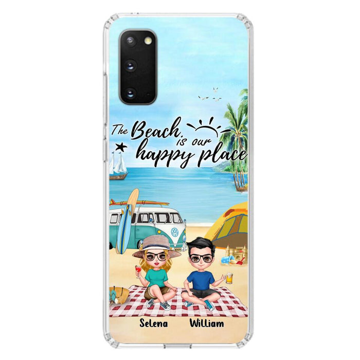 Custom Personalized Summer Beach Picnic Camping Phone Case - Upto 5 People - Gift Idea For Camping Couple/ Friends - The Beach Is Our Happy Place - Case For iPhone And Samsung