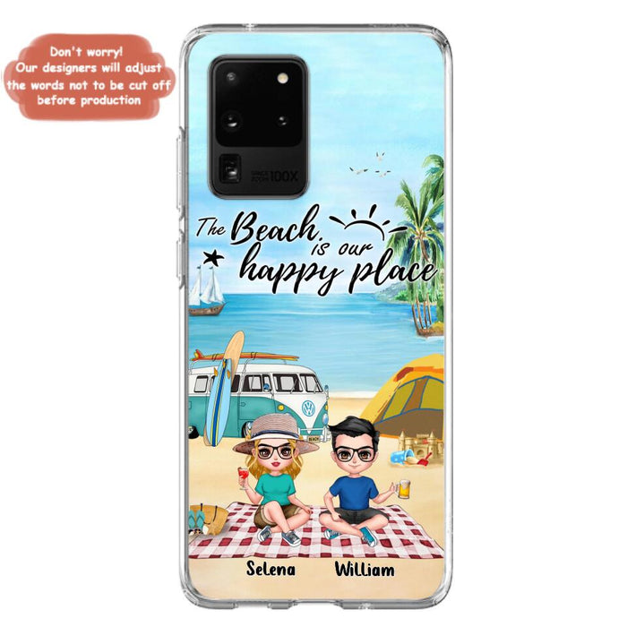 Custom Personalized Summer Beach Picnic Camping Phone Case - Upto 5 People - Gift Idea For Camping Couple/ Friends - The Beach Is Our Happy Place - Case For iPhone And Samsung