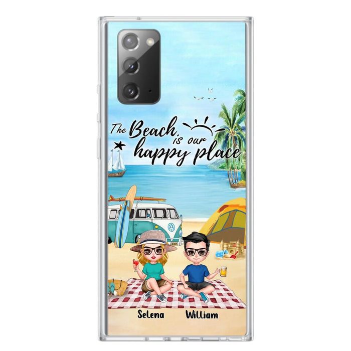 Custom Personalized Summer Beach Picnic Camping Phone Case - Upto 5 People - Gift Idea For Camping Couple/ Friends - The Beach Is Our Happy Place - Case For iPhone And Samsung