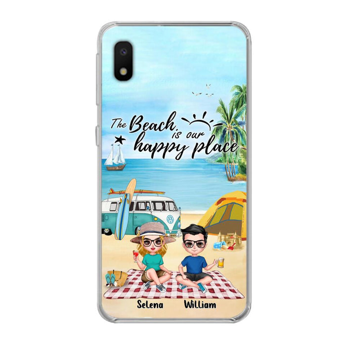 Custom Personalized Summer Beach Picnic Camping Phone Case - Upto 5 People - Gift Idea For Camping Couple/ Friends - The Beach Is Our Happy Place - Case For iPhone And Samsung